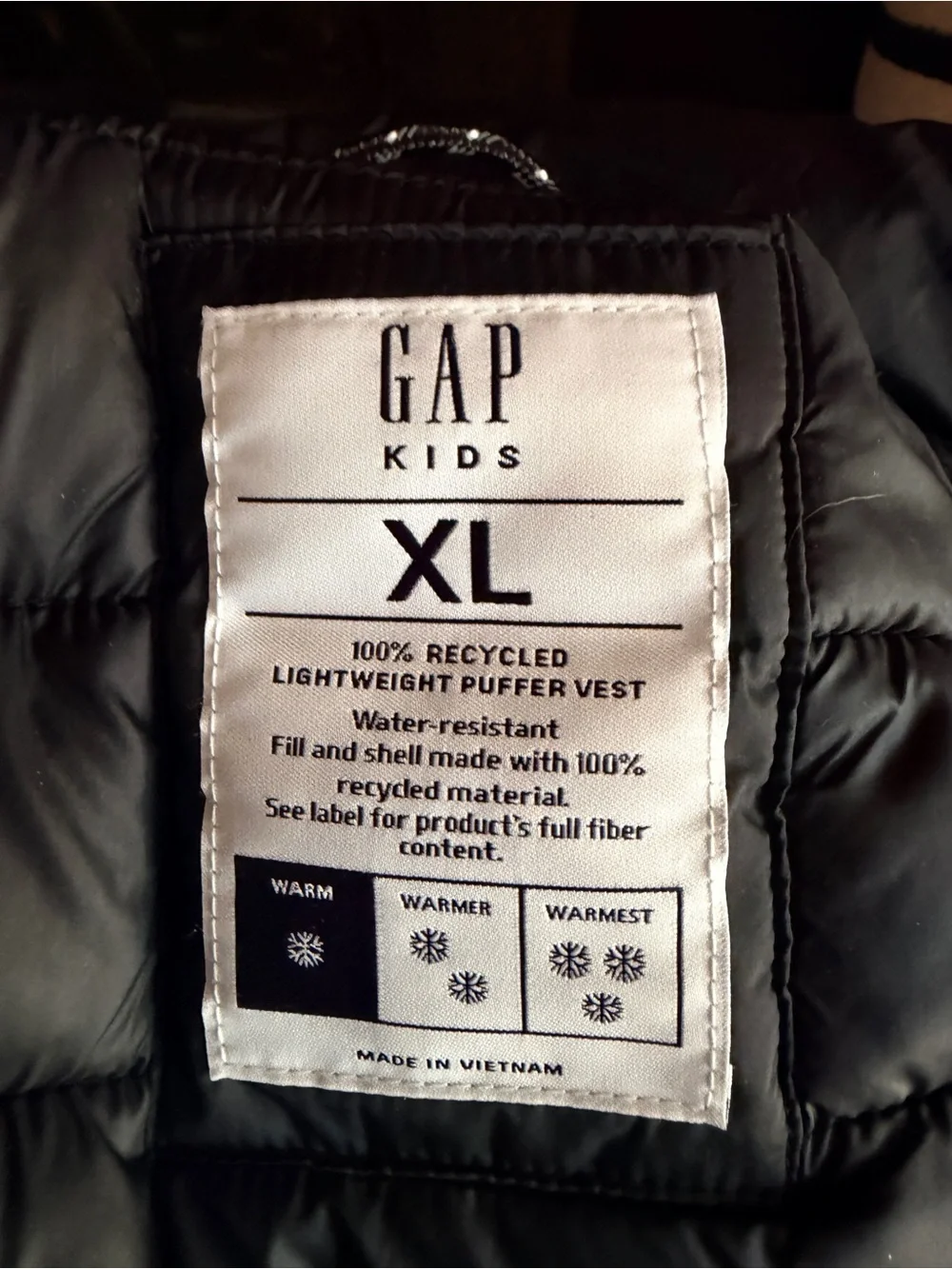 GAP Black Quilted Lightweight Puffer Vest Water Resistant